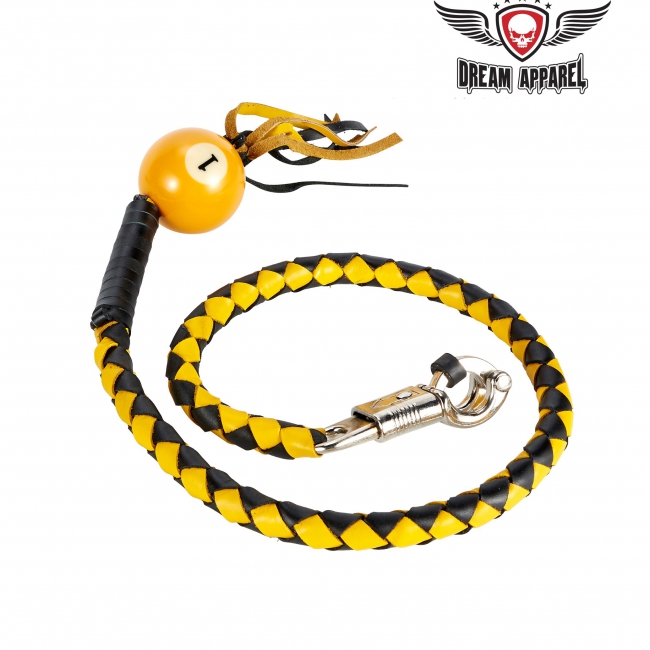 Black And Yellow Fringed Get Back Whip W/1 Ball